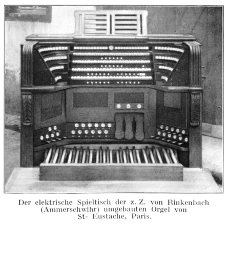 Une photo originale de la fameuse console conçue dans les ateliers d'Ammerschwihr, pendant les travaux effectués en 1928 par les facteurs alsaciens Martin et Joseph Rinckenbach.