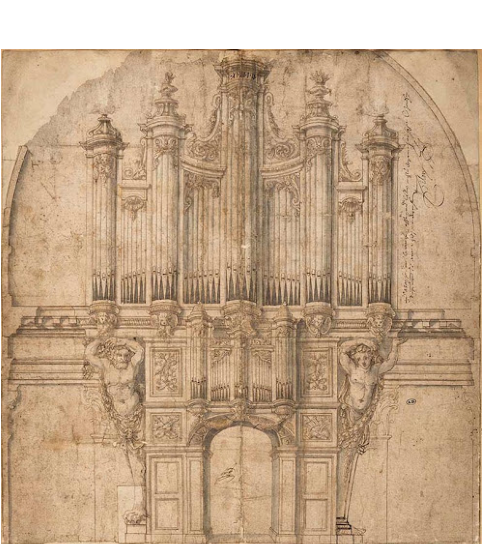 Une gravure probablement dessinée par Germain Pillon au moment de la construction de l'orgue .